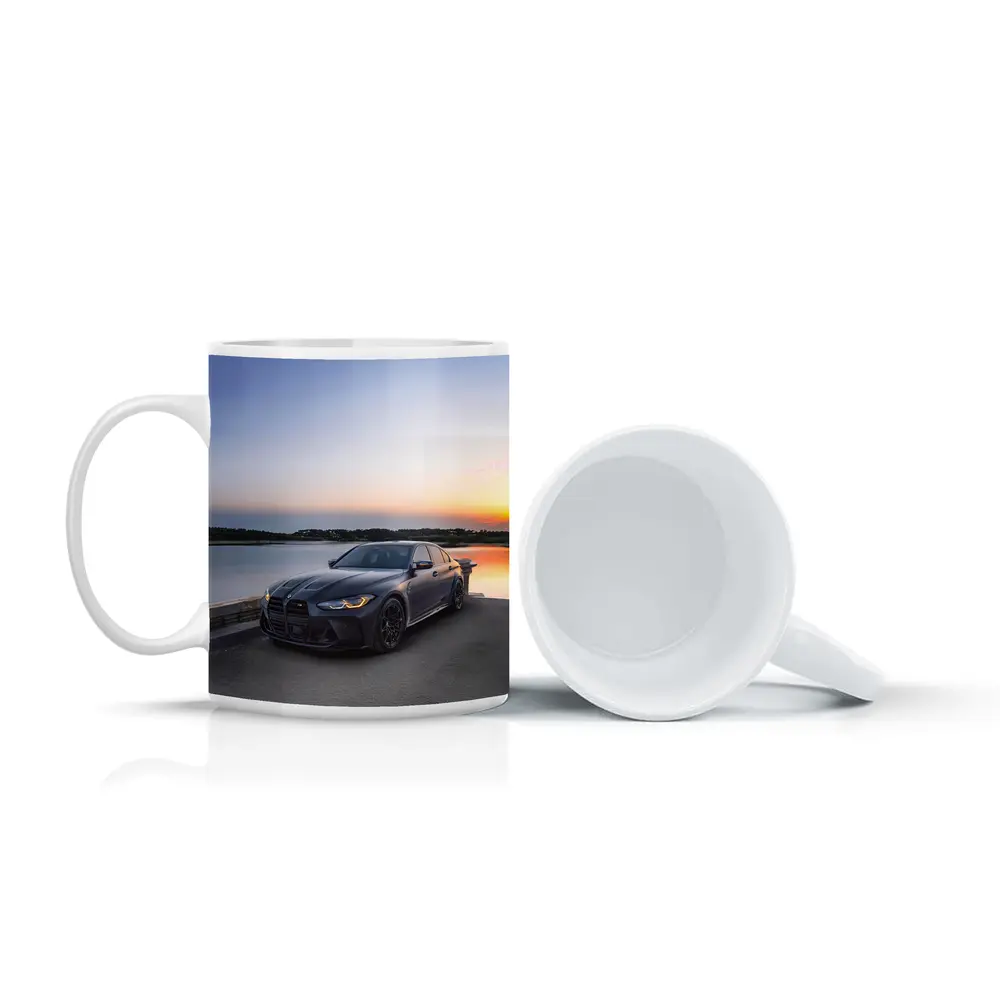 Matte Black BMW M3 Parked By Lake Sunset – Mugs