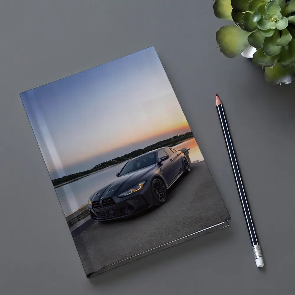 Matte Black BMW M3 Parked By Lake Sunset – Notebooks