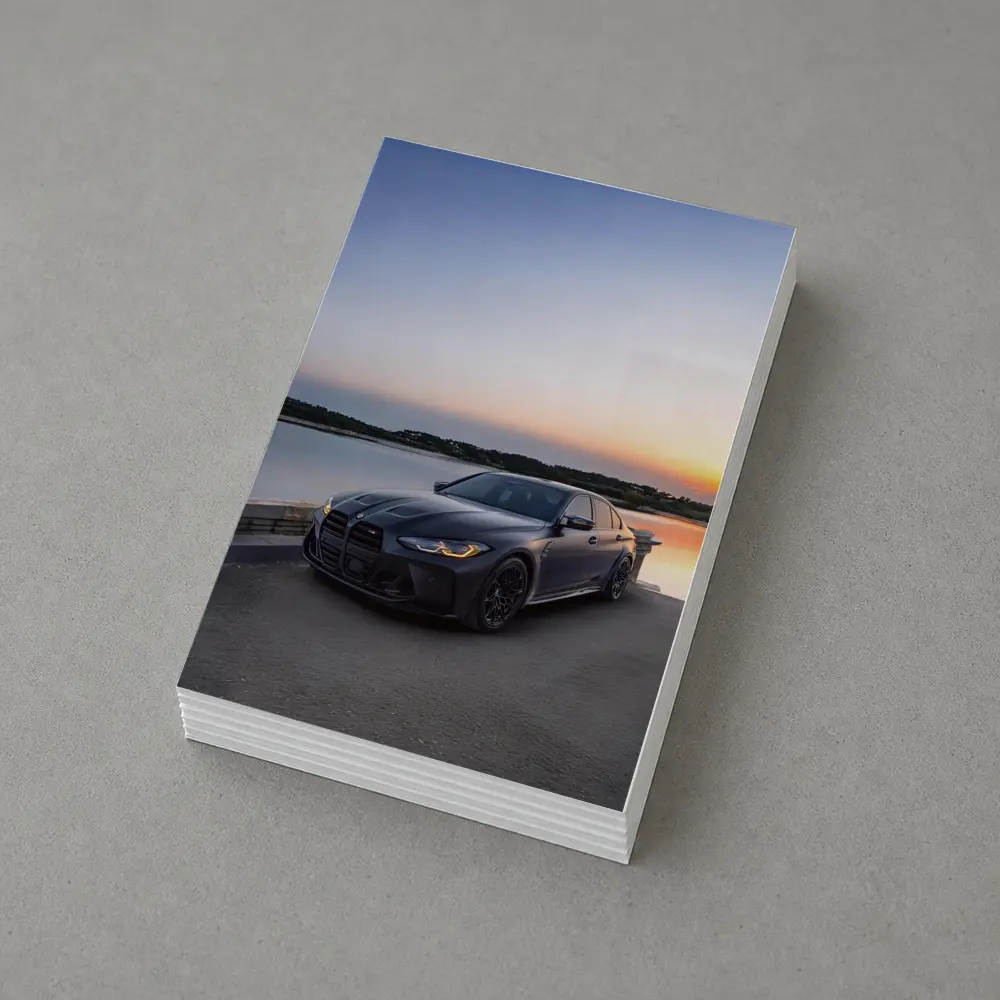 Matte Black BMW M3 Parked By Lake Sunset – Postcards