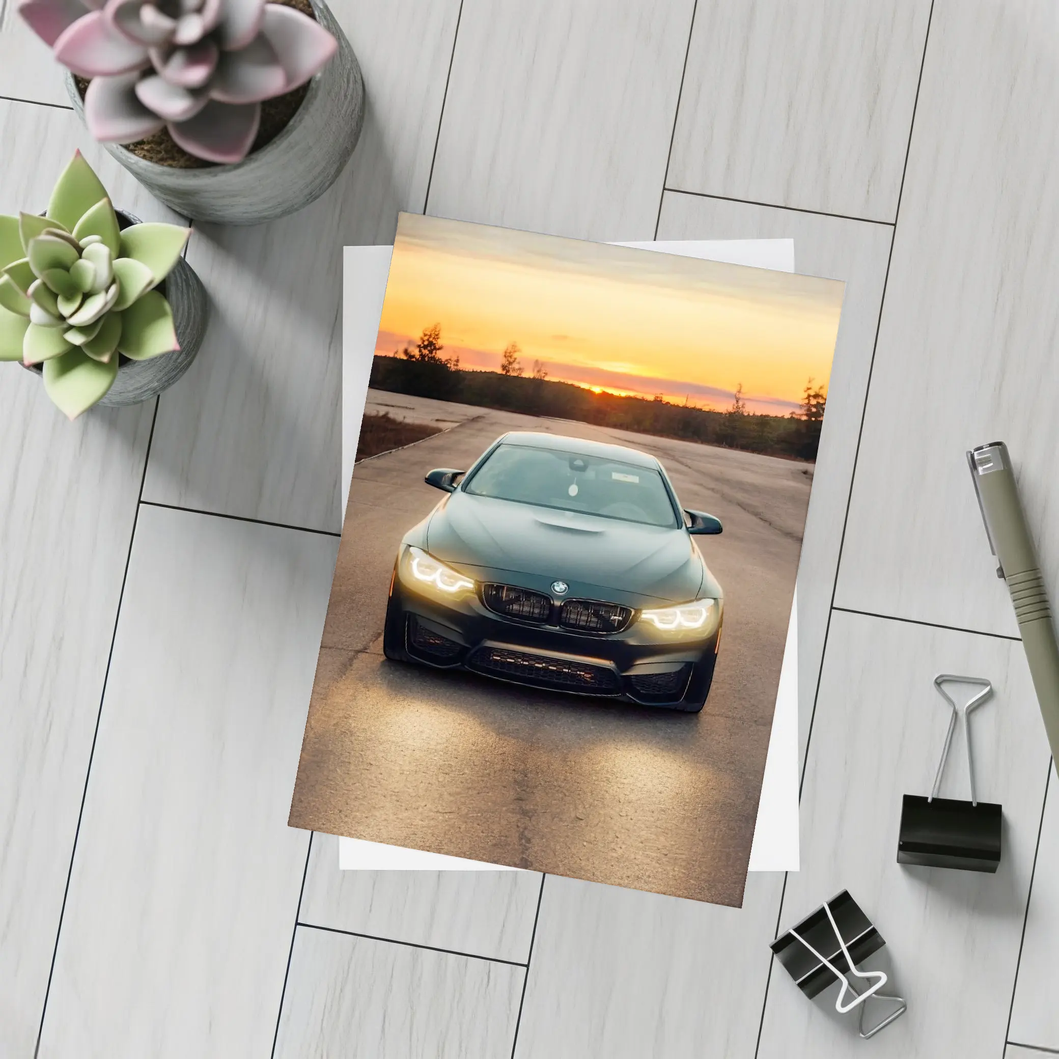 BMW M4 Matte Black Sunset Road Shot – Postcards