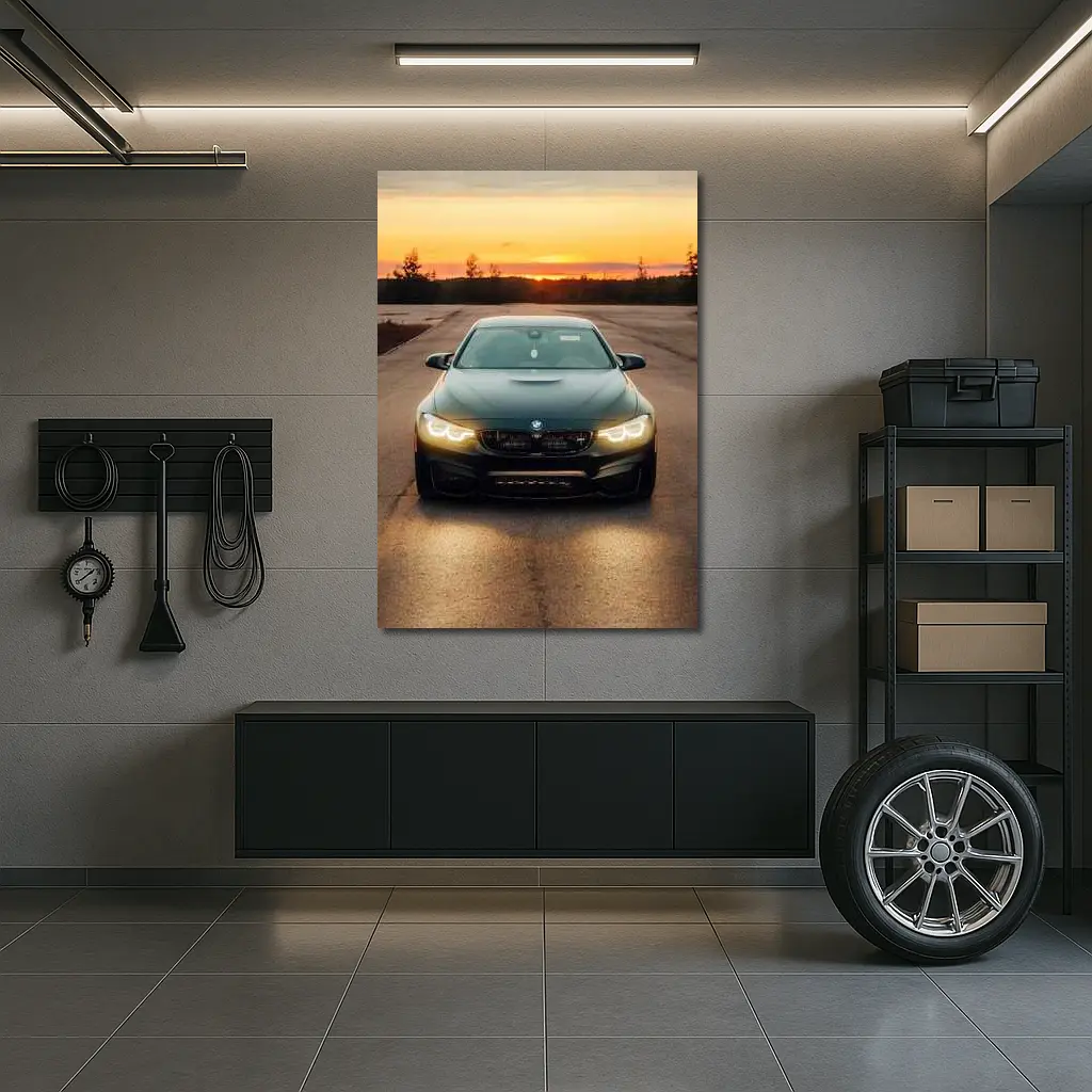 BMW M4 Matte Black Sunset Road Shot – Wall Art