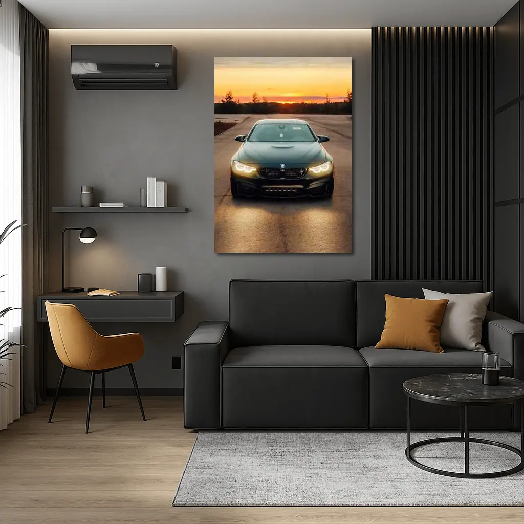BMW M4 Matte Black Sunset Road Shot – Wall Art