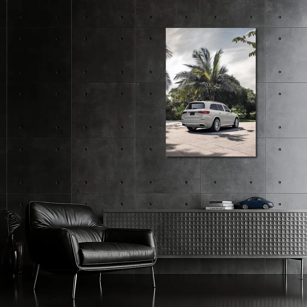 Mercedes Maybach GLS White Palm Trees Background – Wall Art