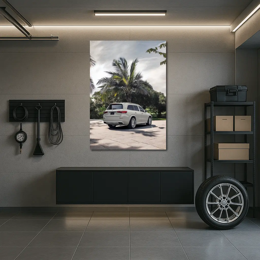 Mercedes Maybach GLS White Palm Trees Background – Wall Art