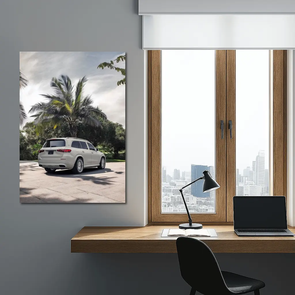 Mercedes Maybach GLS White Palm Trees Background – Wall Art