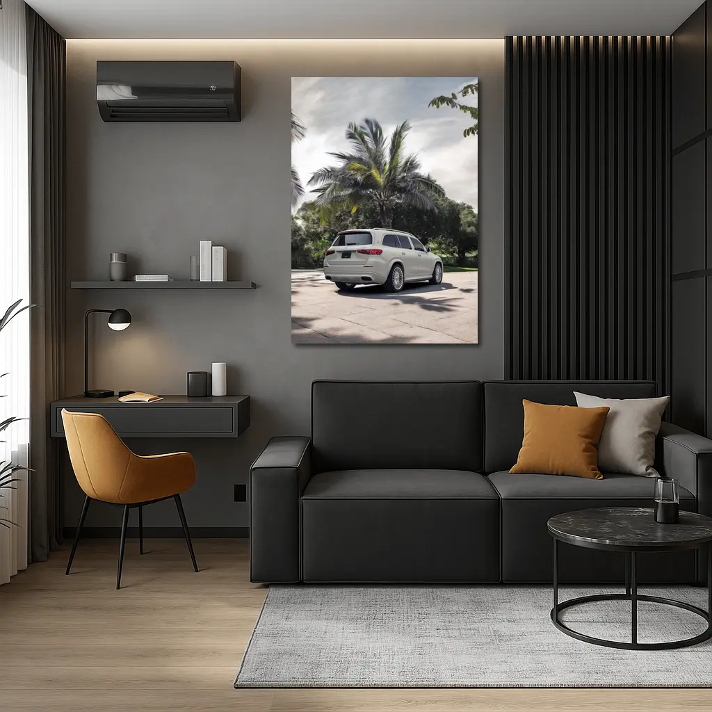 Mercedes Maybach GLS White Palm Trees Background – Wall Art
