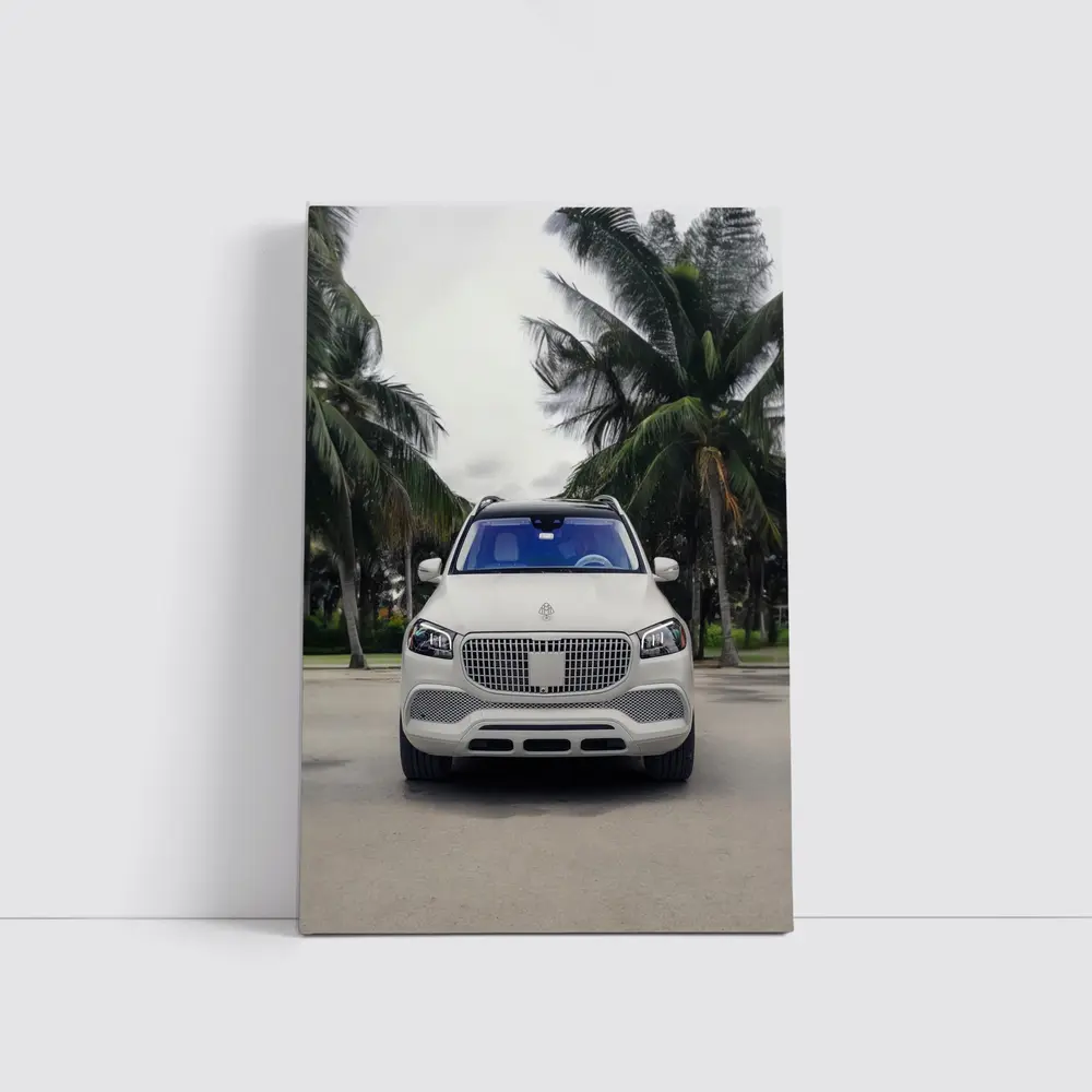Mercedes Maybach GLS White Palm Trees Background – Wall Art