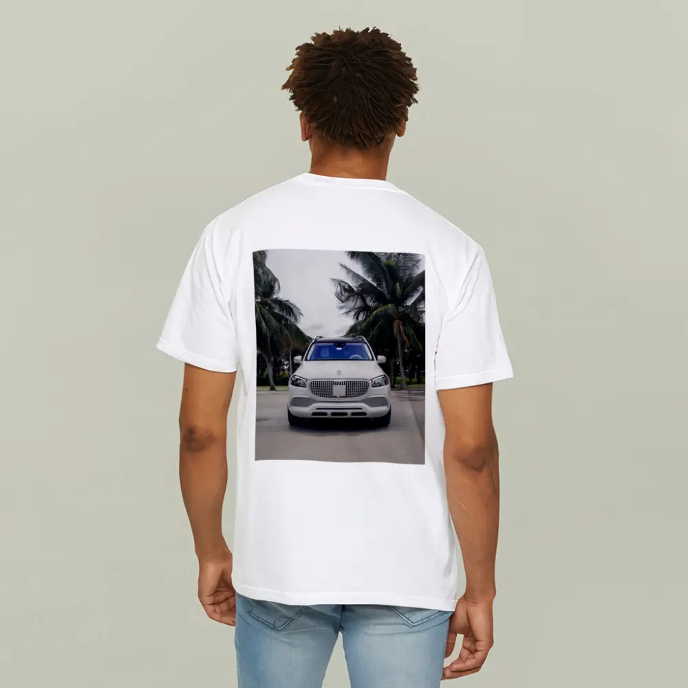 Mercedes Maybach GLS White Palm Trees Background – T-Shirts