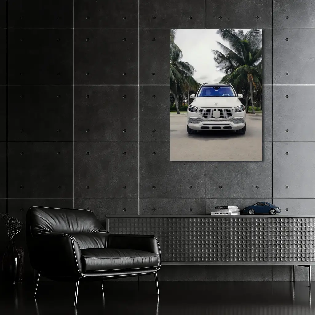Mercedes Maybach GLS White Palm Trees Background – Wall Art