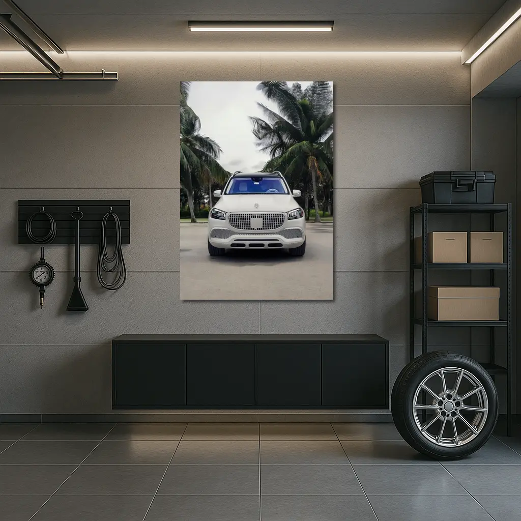 Mercedes Maybach GLS White Palm Trees Background – Wall Art