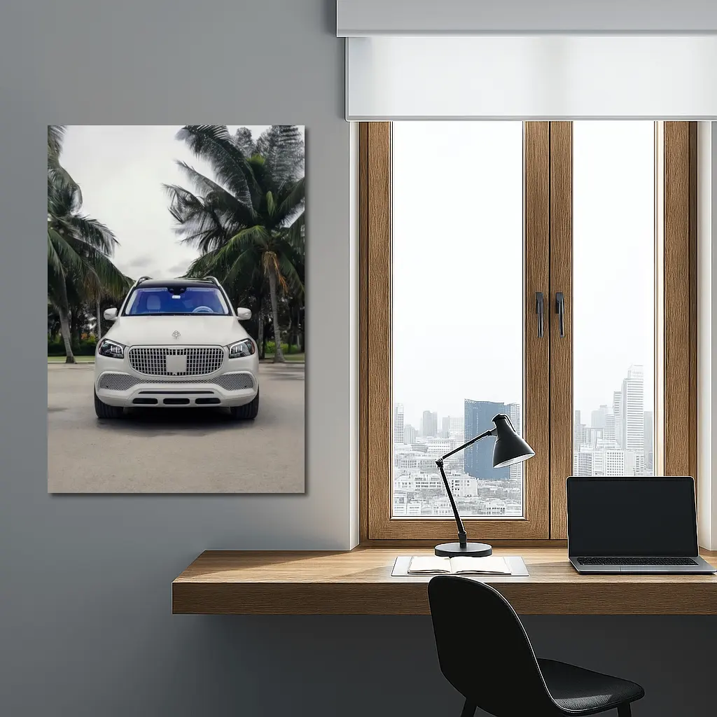 Mercedes Maybach GLS White Palm Trees Background – Wall Art