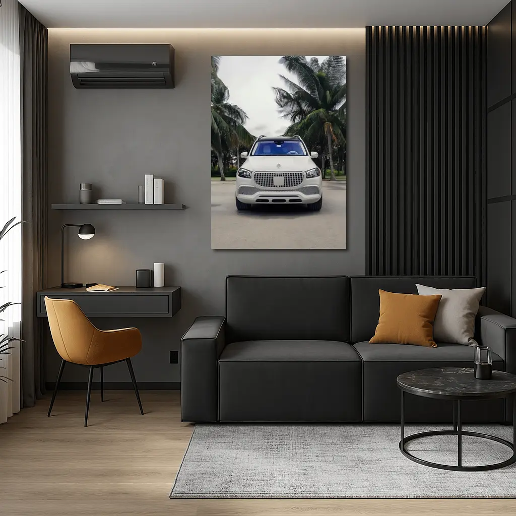 Mercedes Maybach GLS White Palm Trees Background – Wall Art
