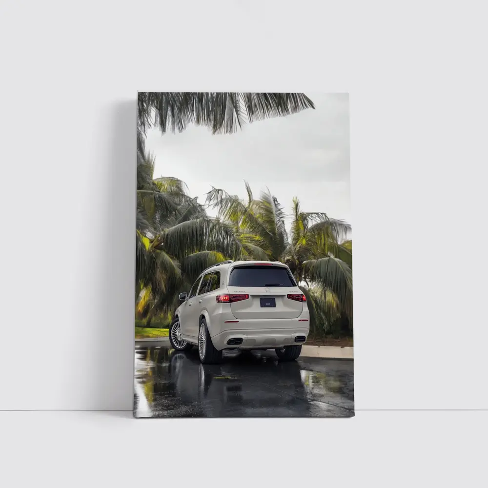 Mercedes Maybach GLS600 White SUV Rainy Palms – Wall Art