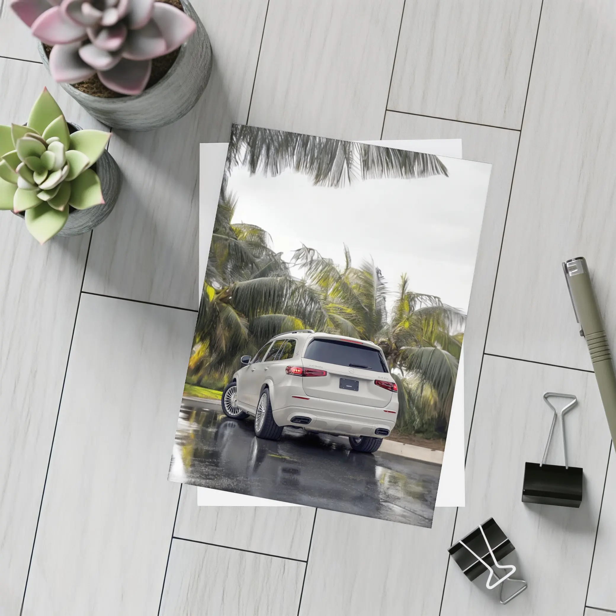 Mercedes Maybach GLS600 White SUV Rainy Palms – Postcards
