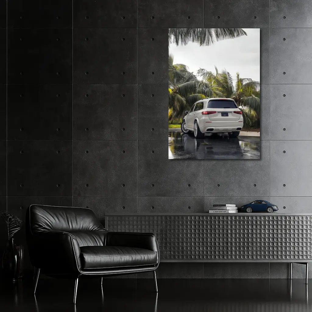 Mercedes Maybach GLS600 White SUV Rainy Palms – Wall Art
