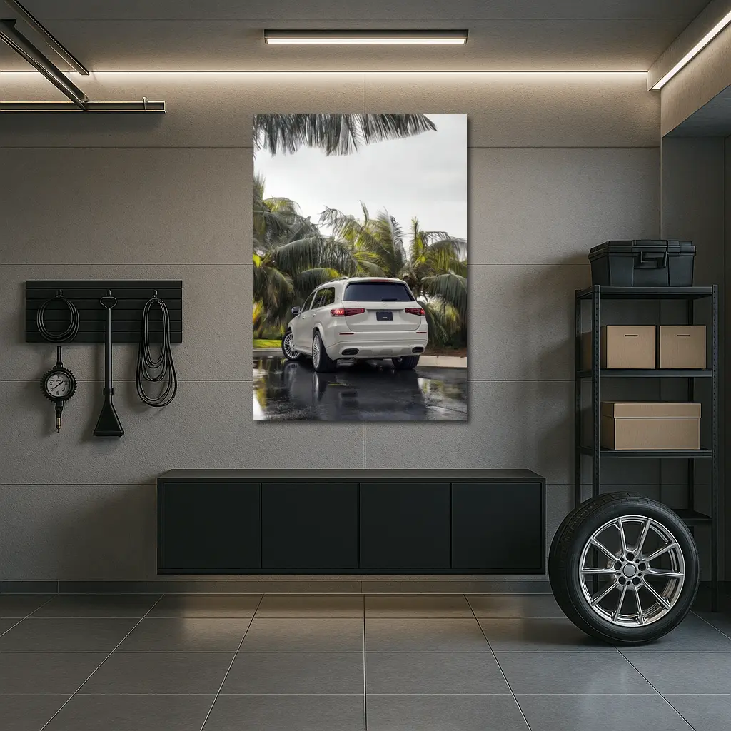 Mercedes Maybach GLS600 White SUV Rainy Palms – Wall Art