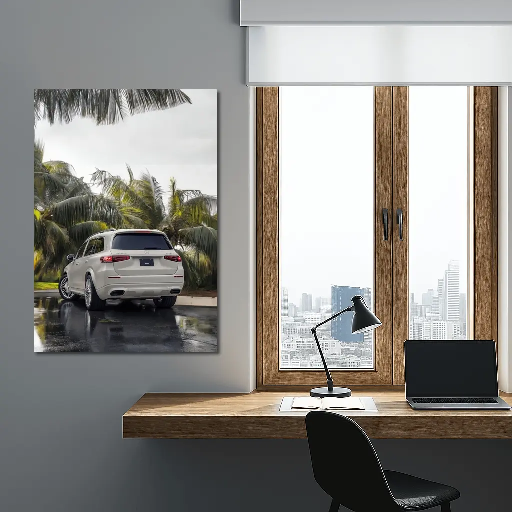 Mercedes Maybach GLS600 White SUV Rainy Palms – Wall Art