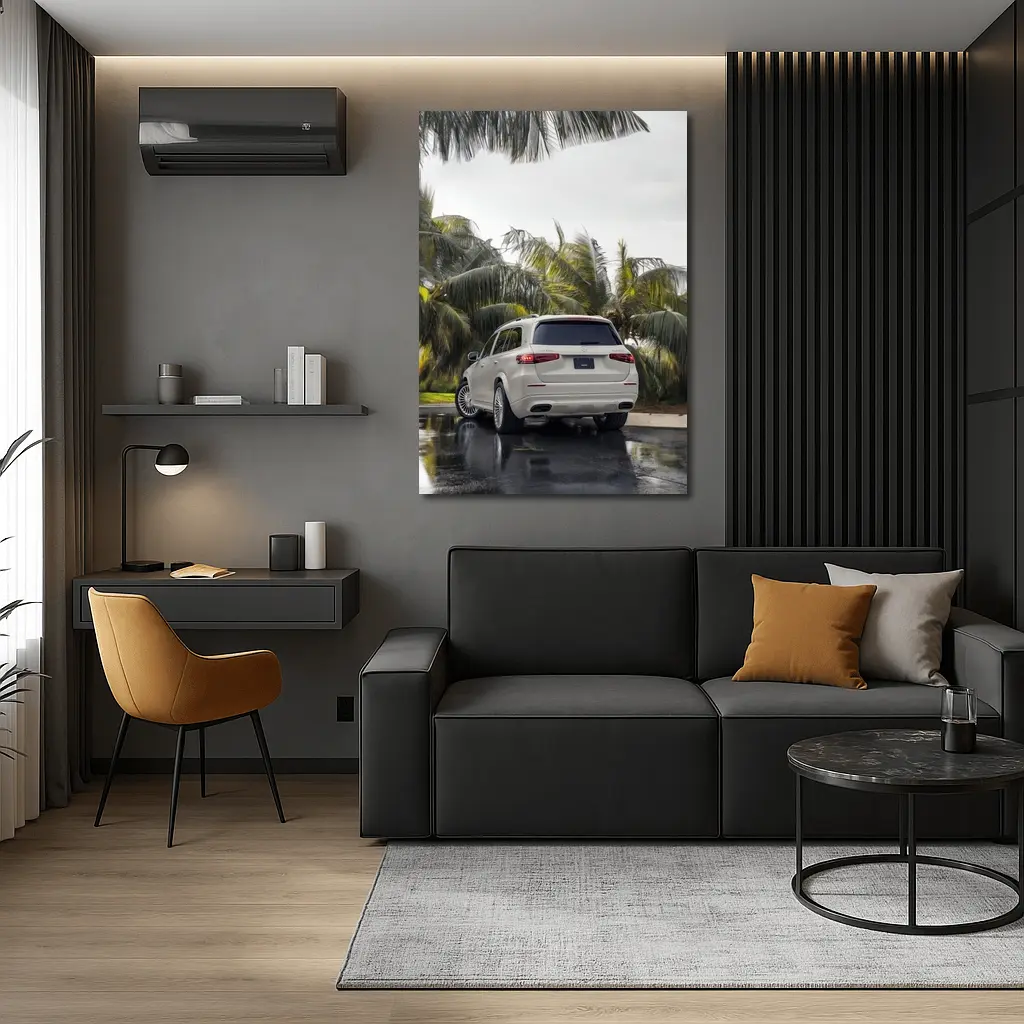 Mercedes Maybach GLS600 White SUV Rainy Palms – Wall Art
