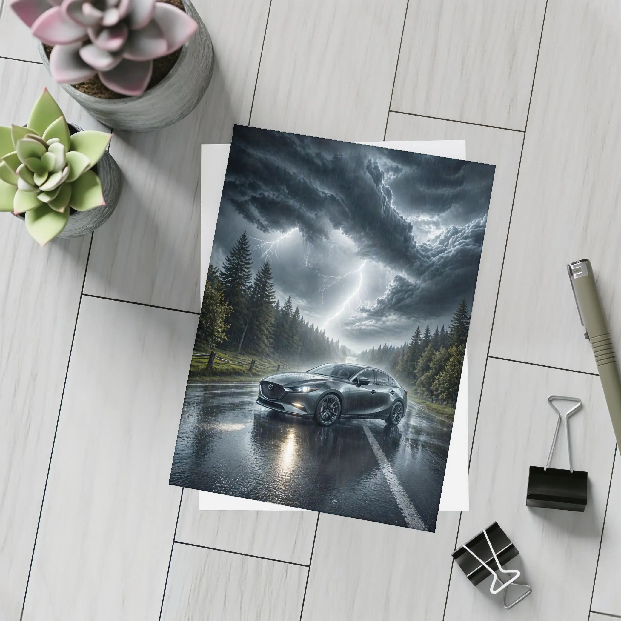 Mazda 3 Stormy Night Wet Road – Postcards