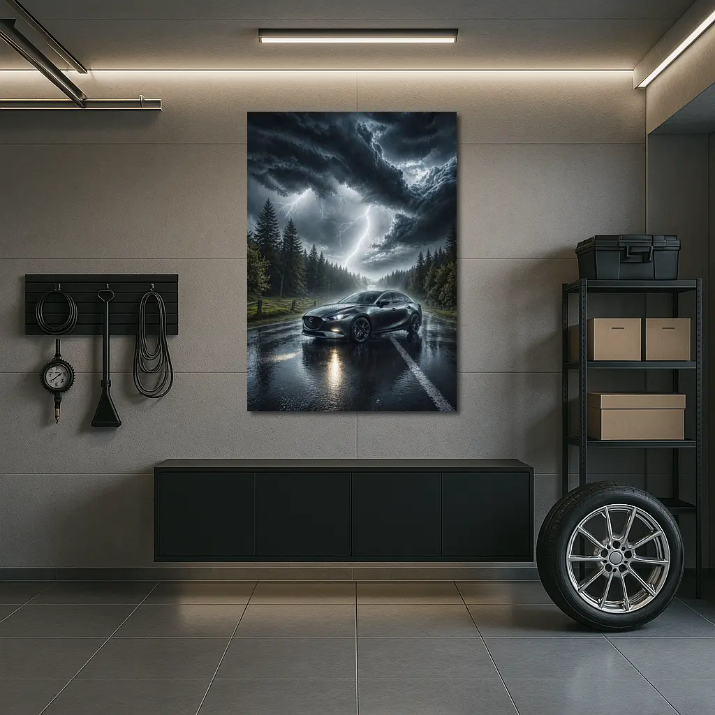 Mazda 3 Stormy Night Wet Road – Wall Art