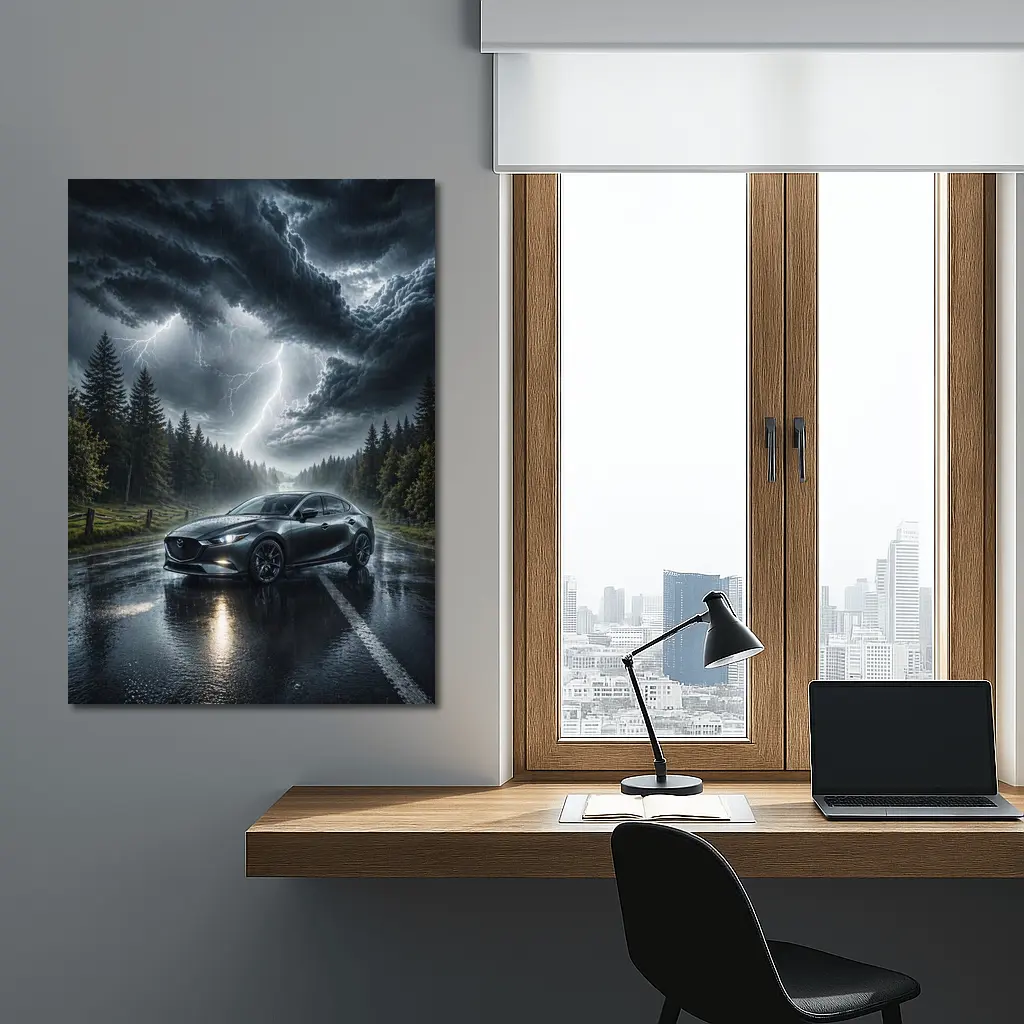 Mazda 3 Stormy Night Wet Road – Wall Art