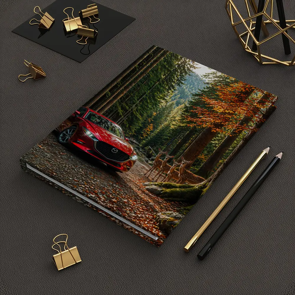 Mazda 3 Red Sedan Forest Road – Notebooks
