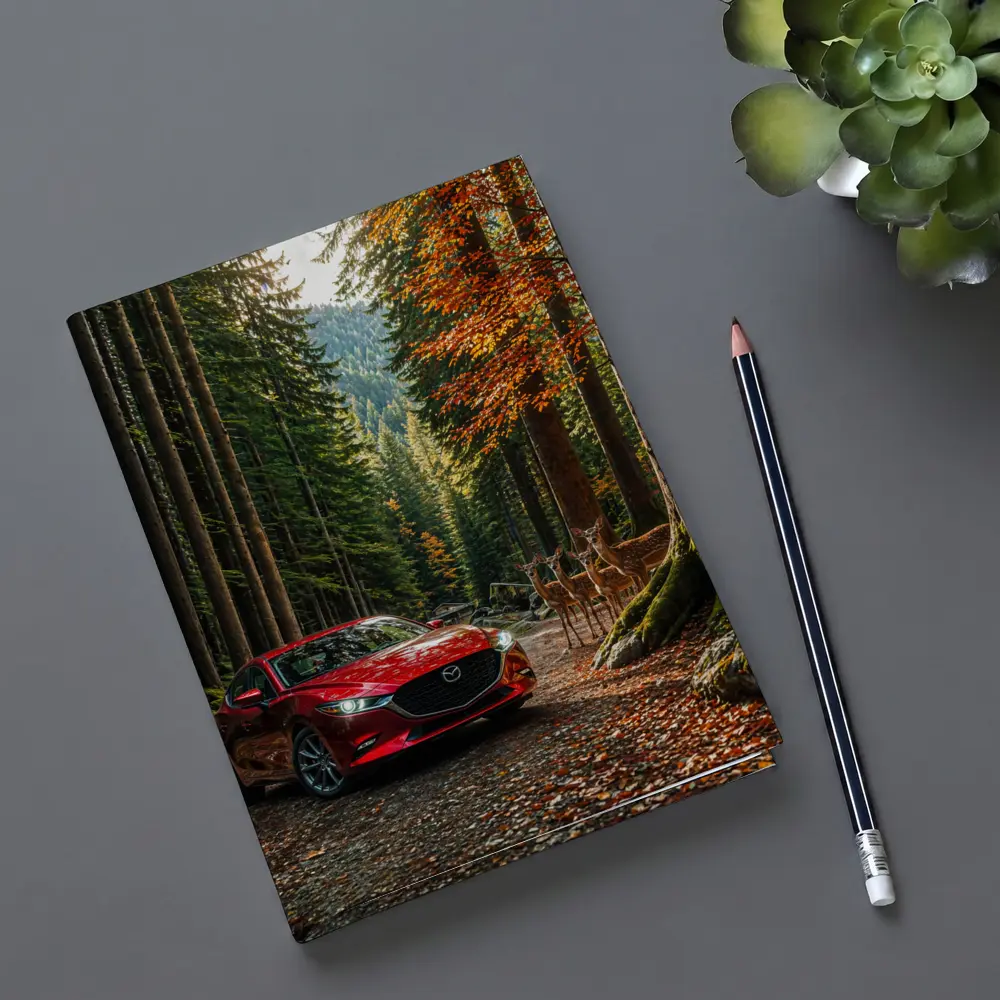Mazda 3 Red Sedan Forest Road – Notebooks