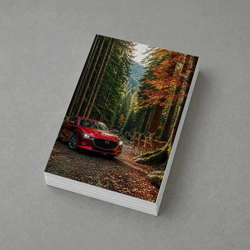 Mazda 3 Red Sedan Forest Road – Postcards