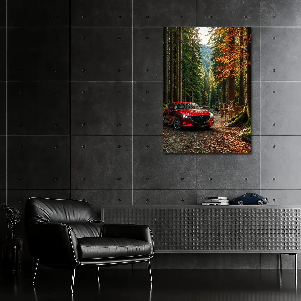 Mazda 3 Red Sedan Forest Road – Wall Art