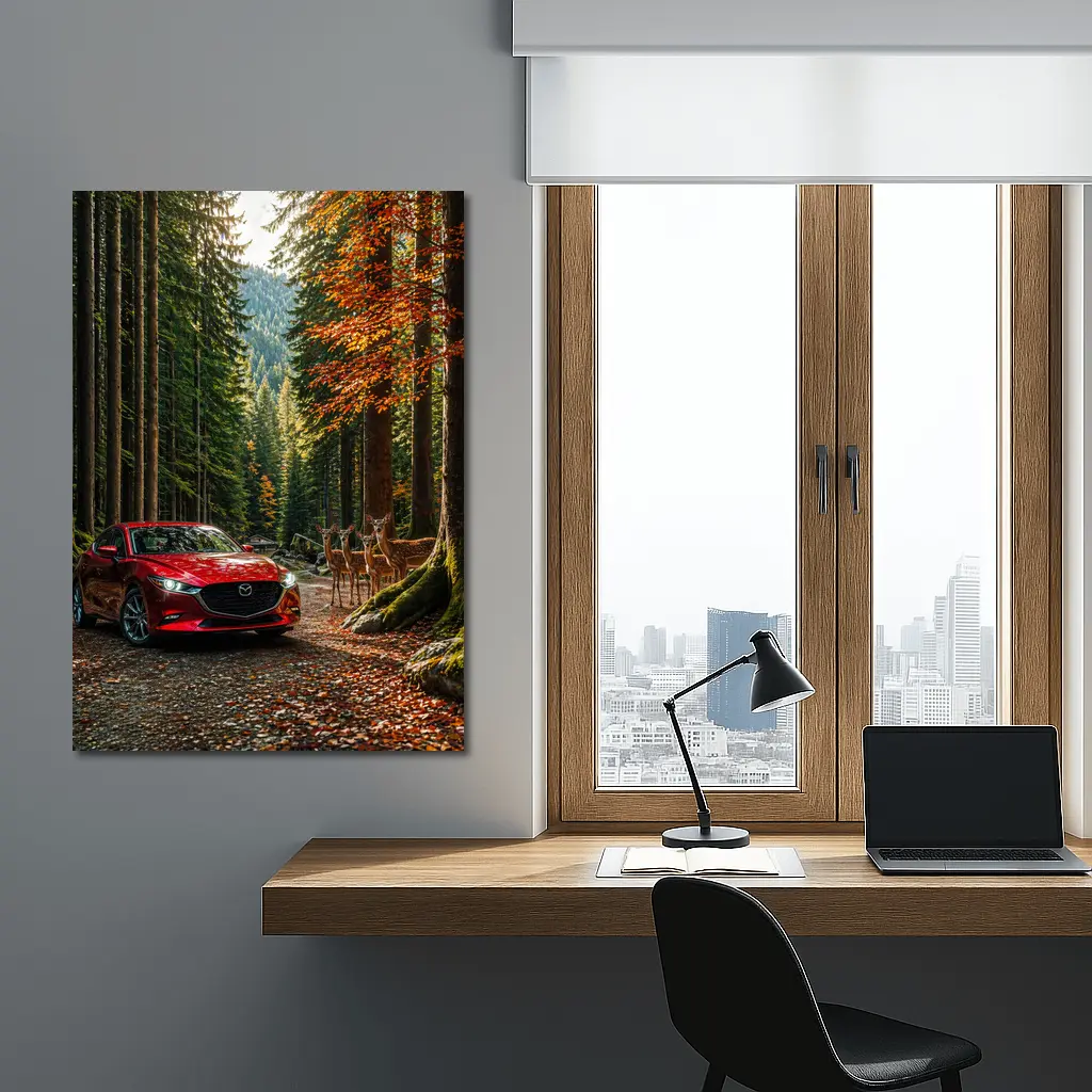 Mazda 3 Red Sedan Forest Road – Wall Art