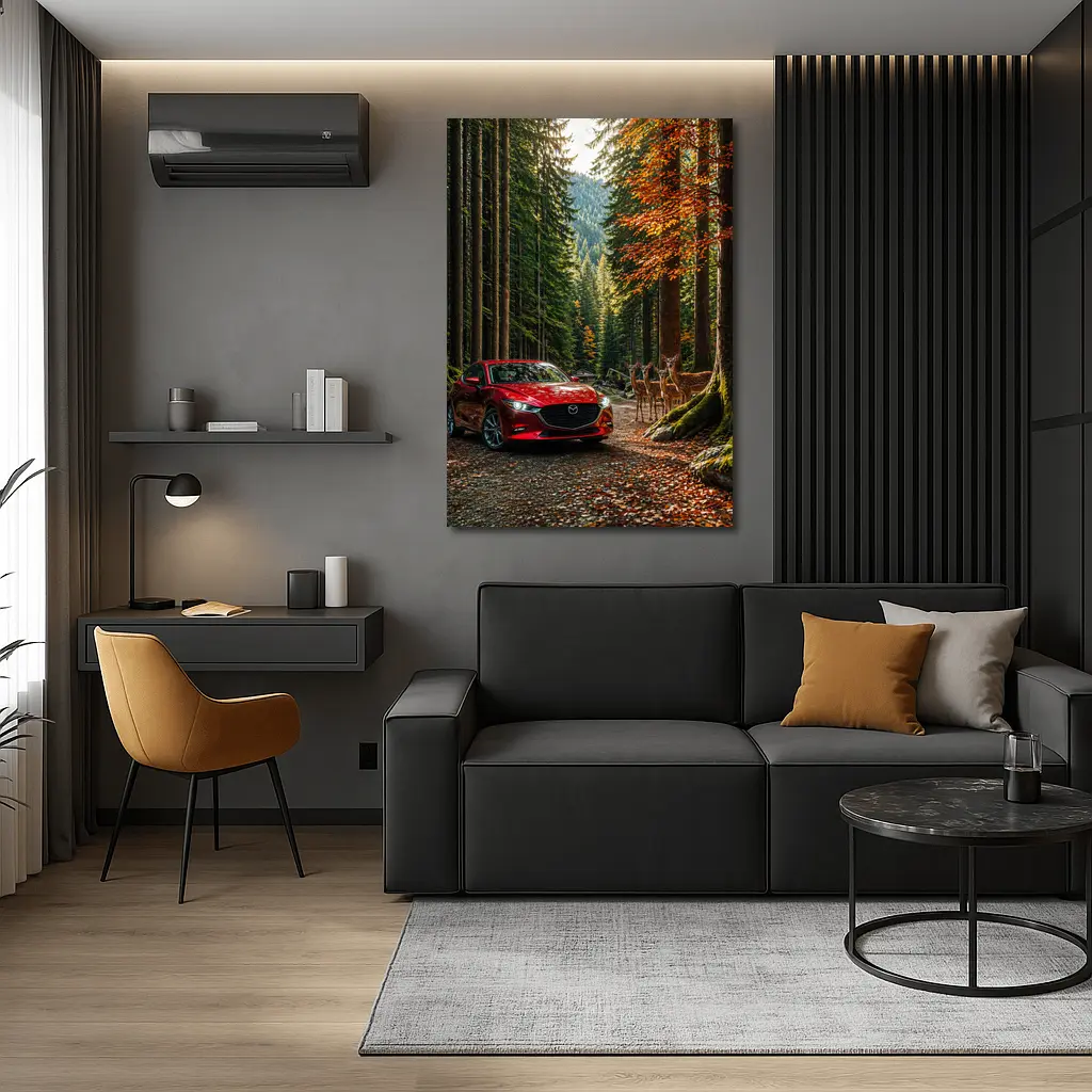 Mazda 3 Red Sedan Forest Road – Wall Art