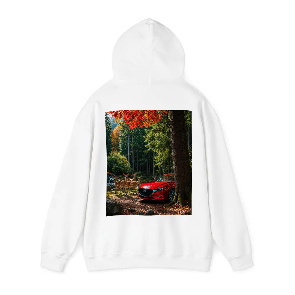 Red Mazda 3 Parked in Autumn Forest – Hoodies