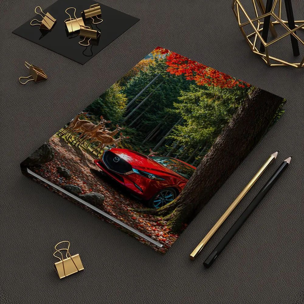 Red Mazda 3 Parked in Autumn Forest – Notebooks