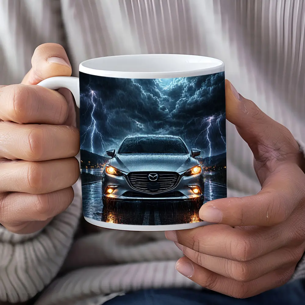 Mazda 3 Sedan Front View Thunderstorm Night – Mugs
