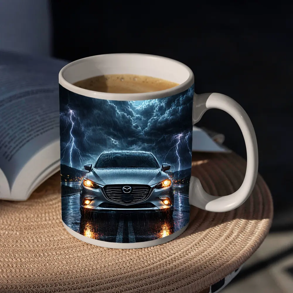 Mazda 3 Sedan Front View Thunderstorm Night – Mugs