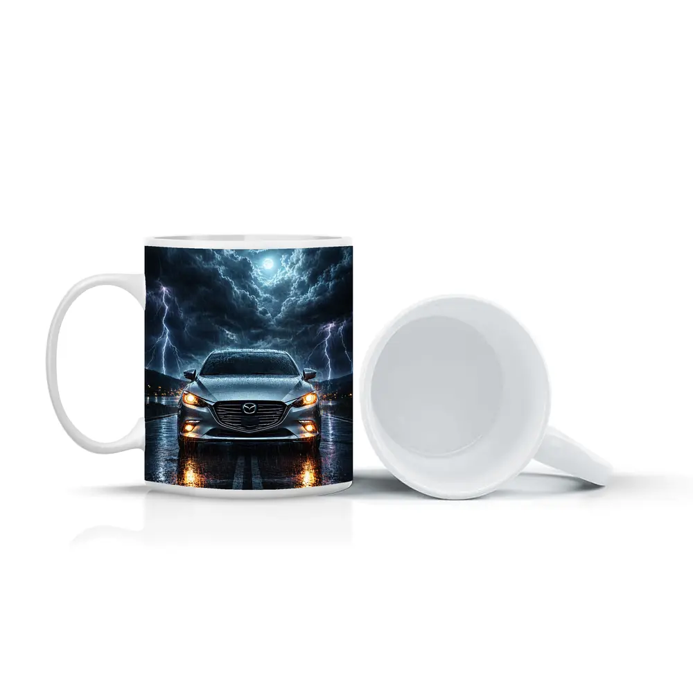 Mazda 3 Sedan Front View Thunderstorm Night – Mugs