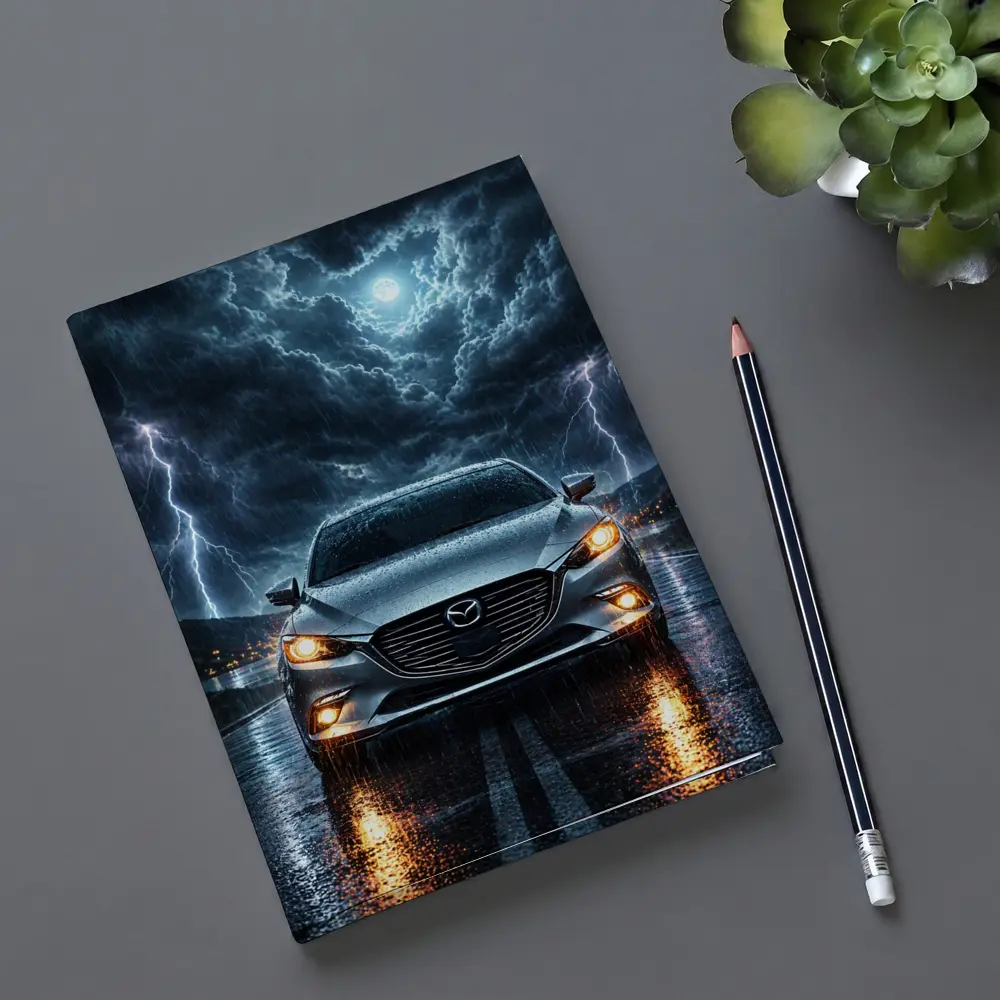 Mazda 3 Sedan Front View Thunderstorm Night – Notebooks