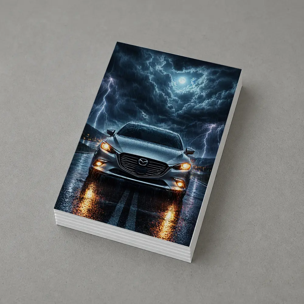 Mazda 3 Sedan Front View Thunderstorm Night – Postcards