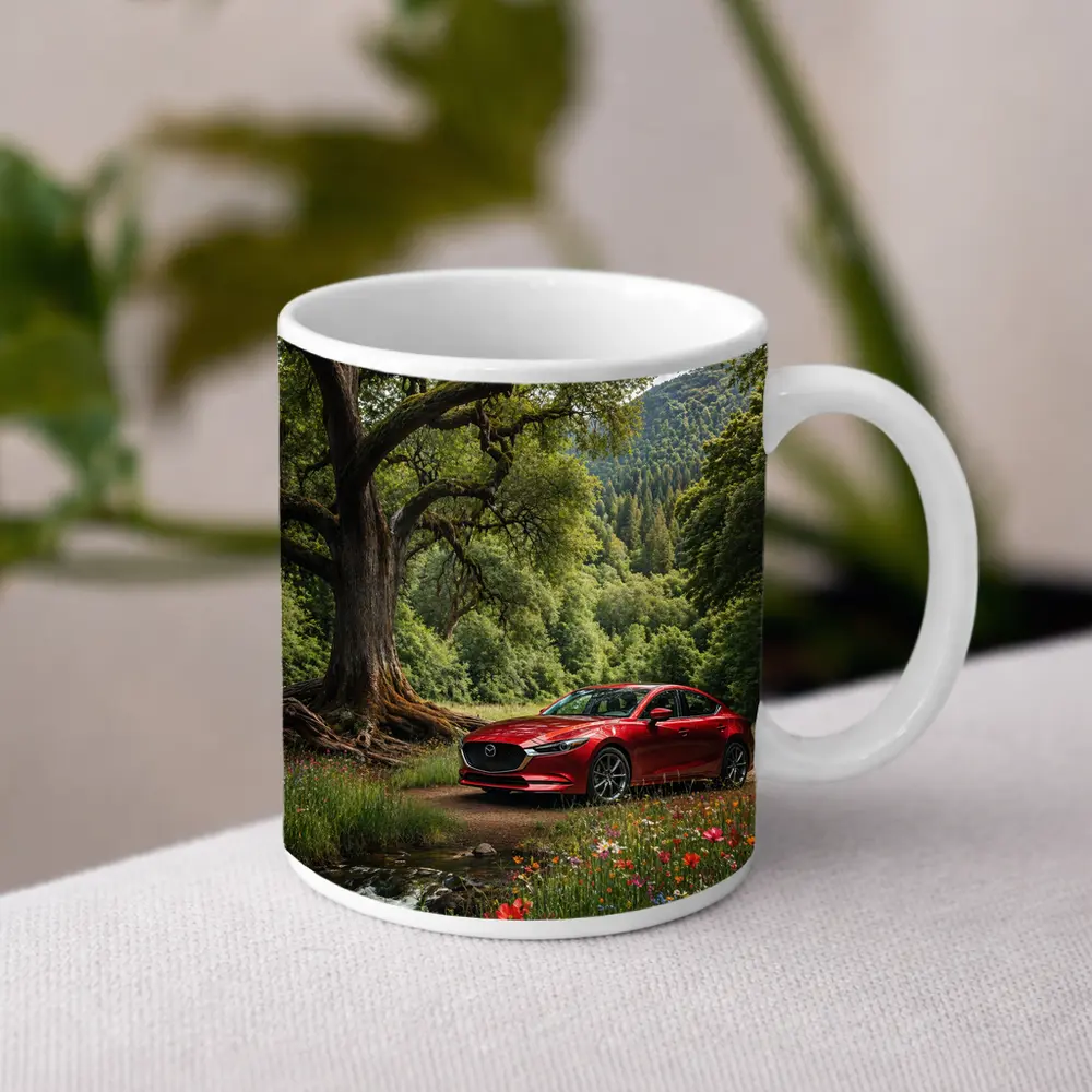 Mazda 6 Sedan Parked by Forest Stream – Mugs