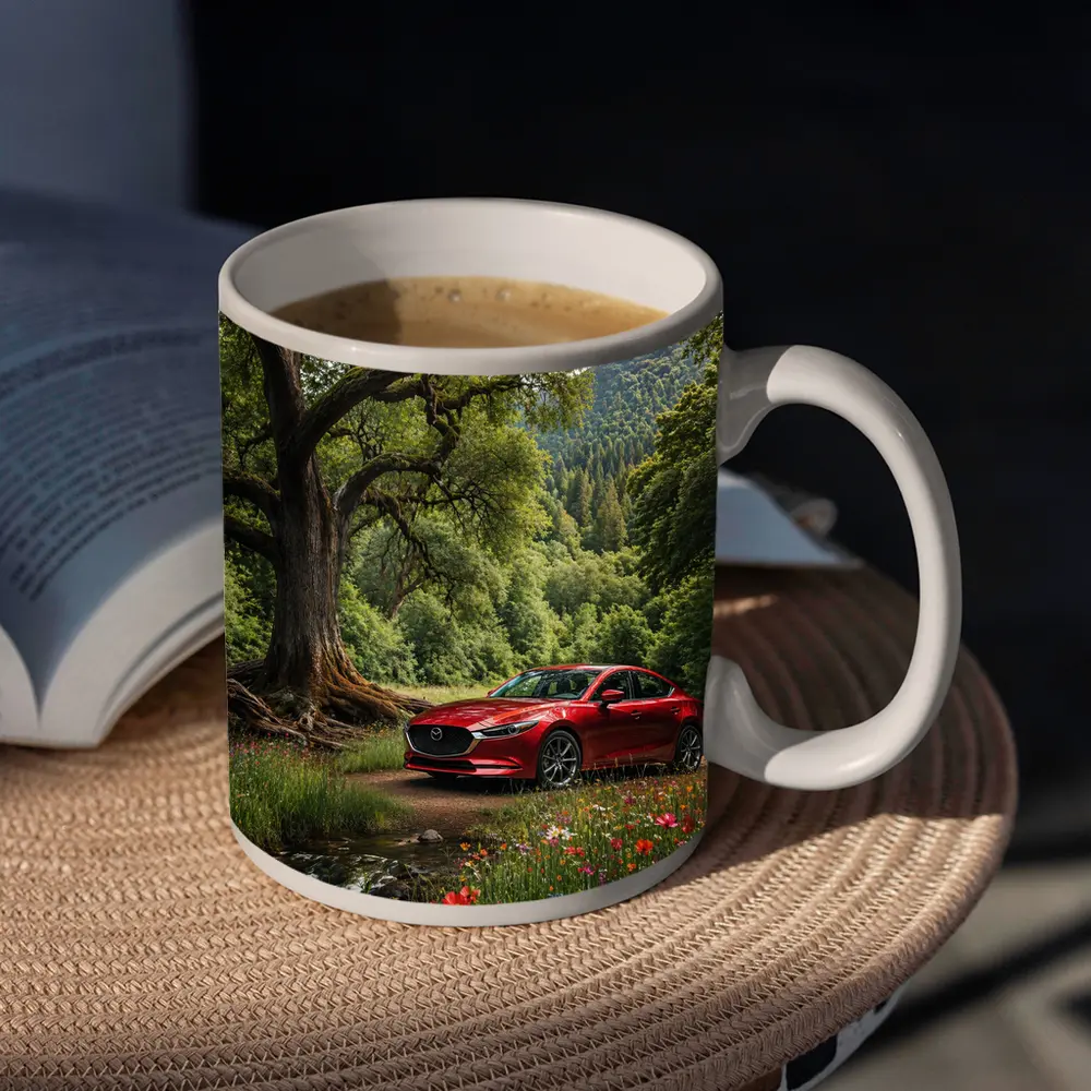 Mazda 6 Sedan Parked by Forest Stream – Mugs