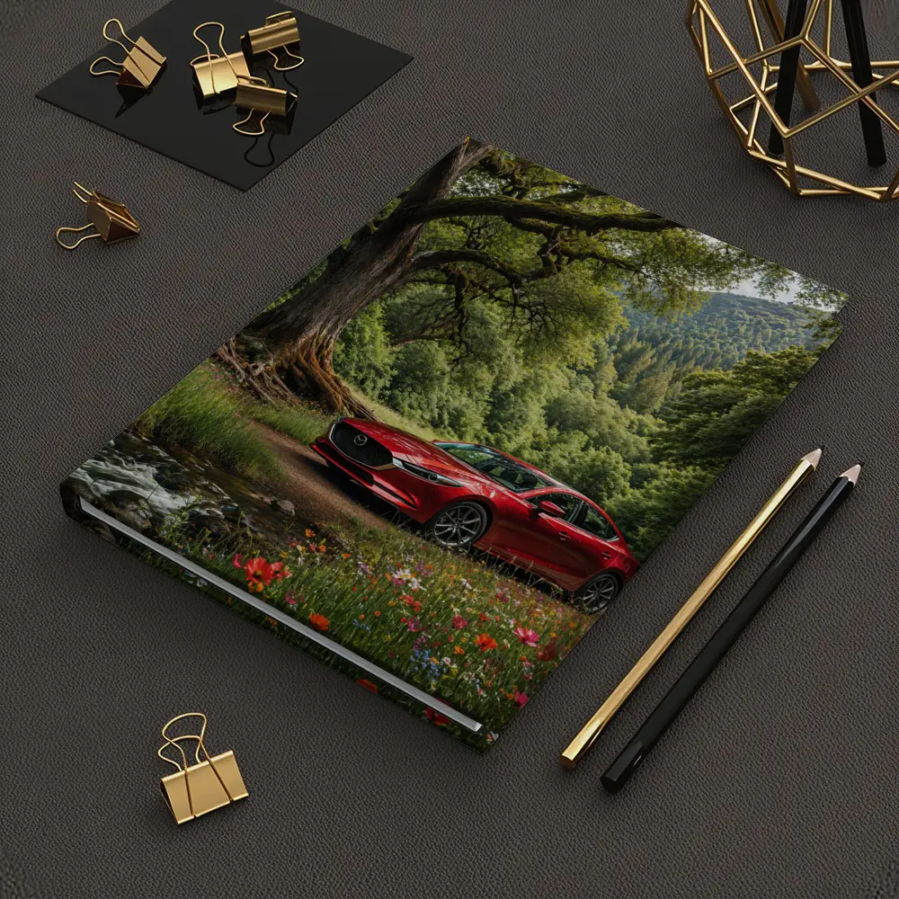 Mazda 6 Sedan Parked by Forest Stream – Notebooks