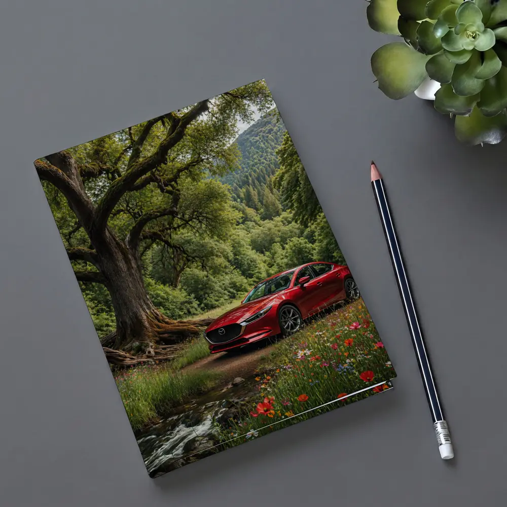 Mazda 6 Sedan Parked by Forest Stream – Notebooks