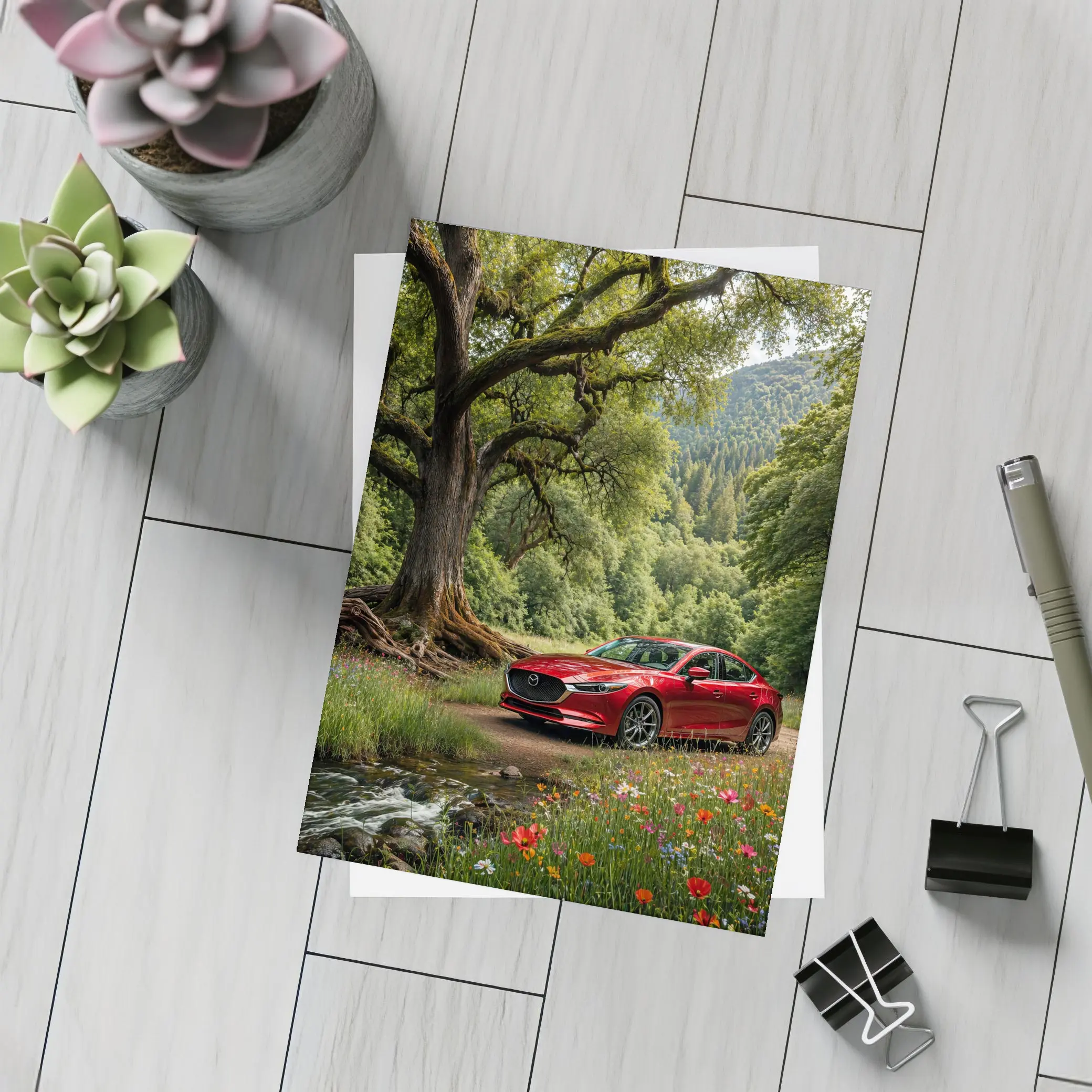 Mazda 6 Sedan Parked by Forest Stream – Postcards