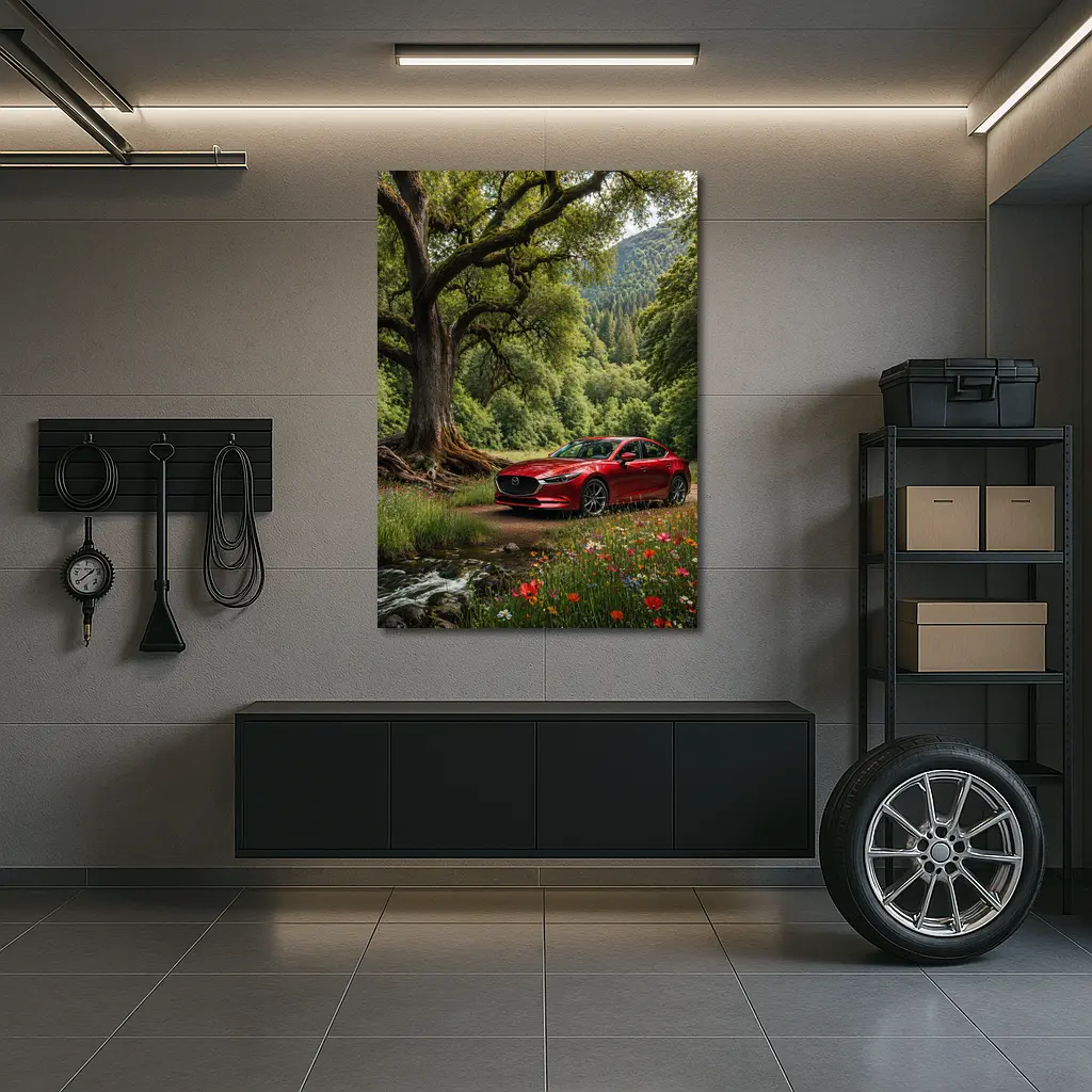 Mazda 6 Sedan Parked by Forest Stream – Wall Art