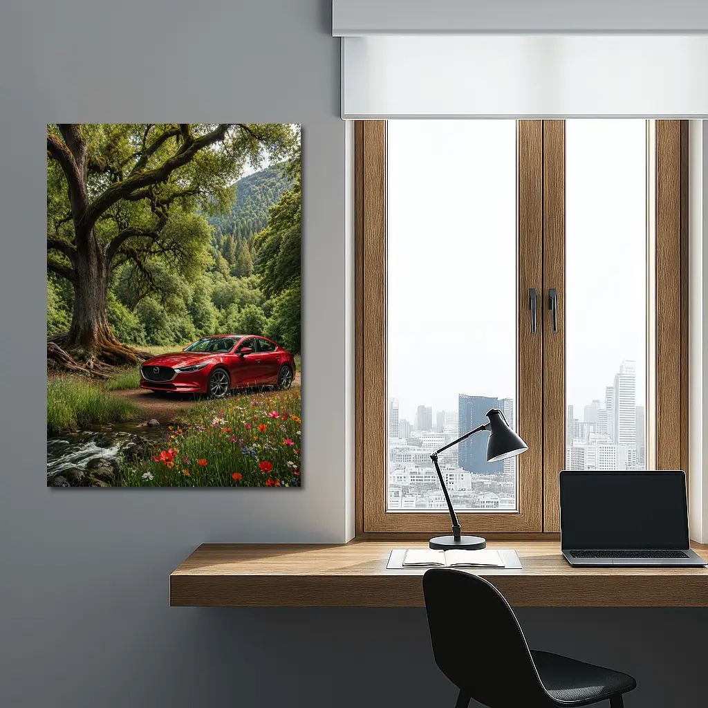 Mazda 6 Sedan Parked by Forest Stream – Wall Art