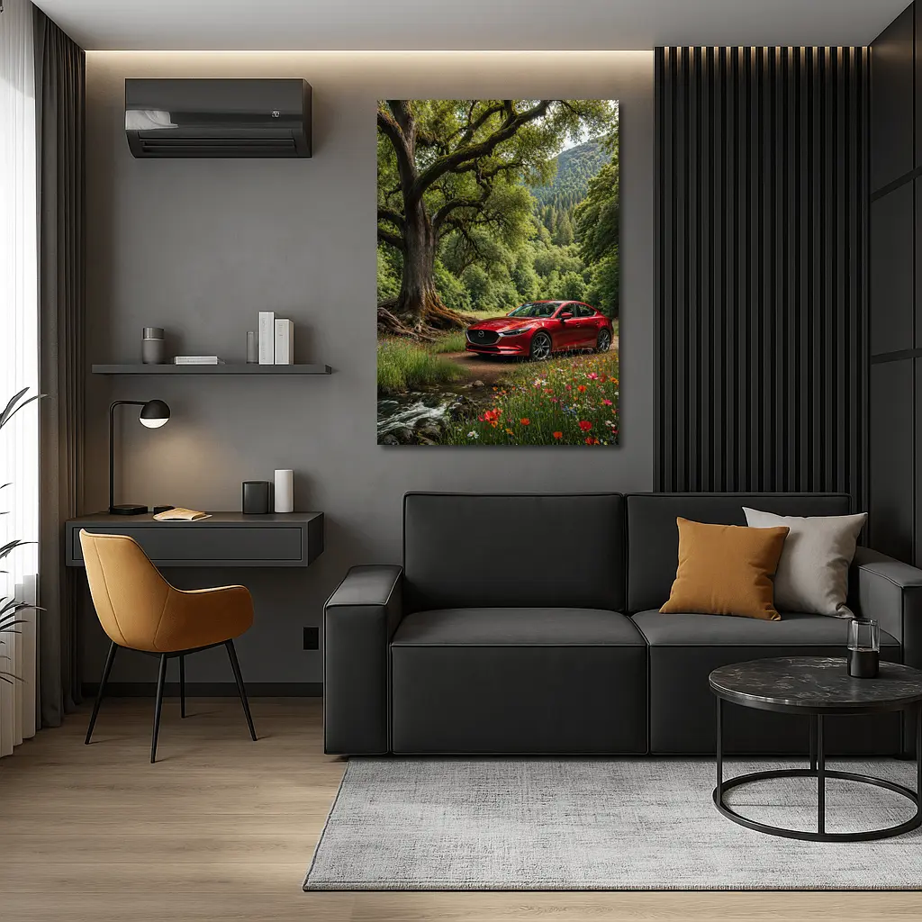 Mazda 6 Sedan Parked by Forest Stream – Wall Art