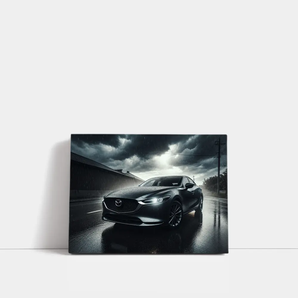 Mazda Six Sedan Rainy Street Dark Sky – Wall Art