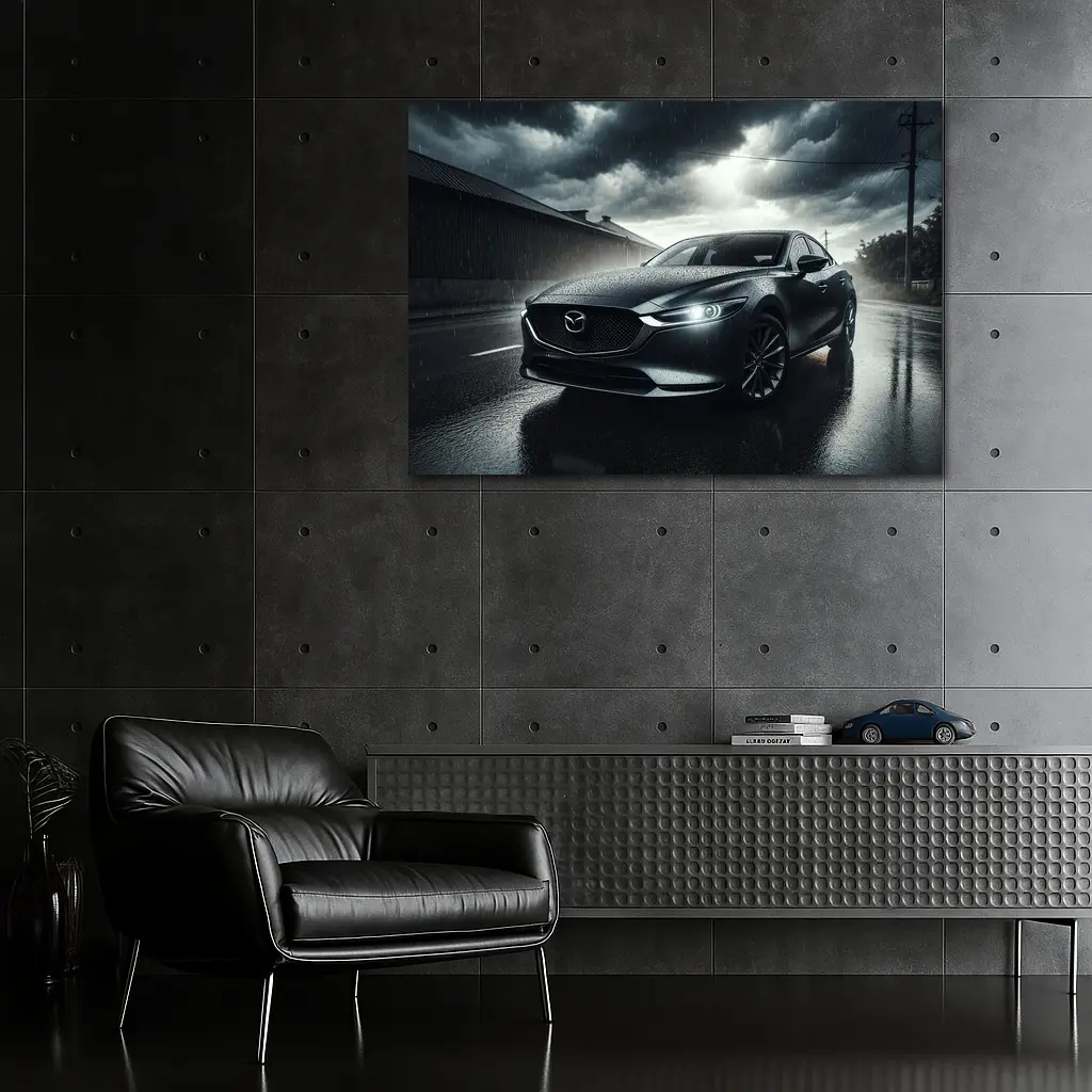 Mazda Six Sedan Rainy Street Dark Sky – Wall Art