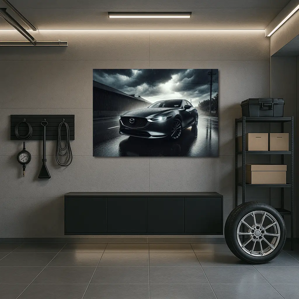 Mazda Six Sedan Rainy Street Dark Sky – Wall Art