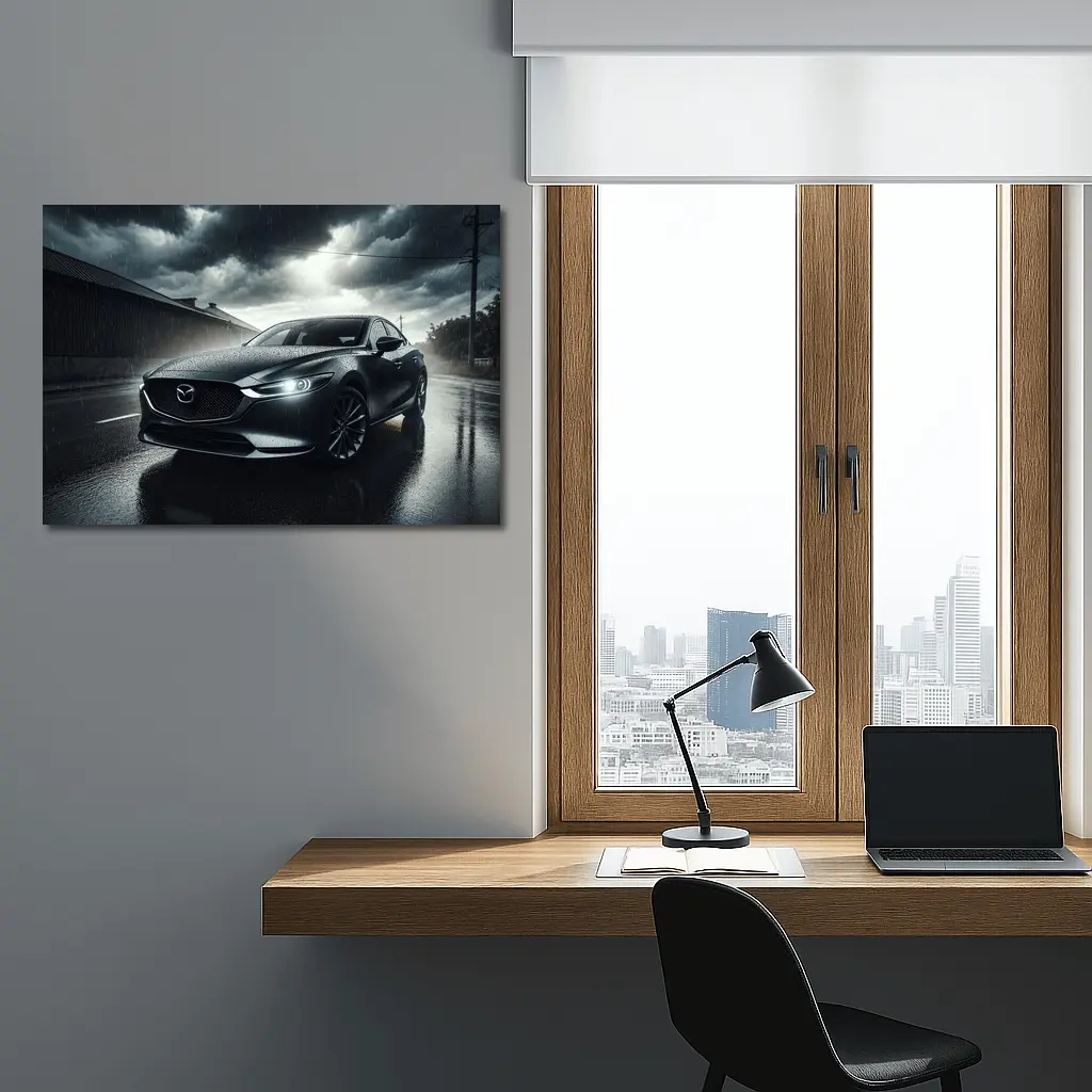 Mazda Six Sedan Rainy Street Dark Sky – Wall Art
